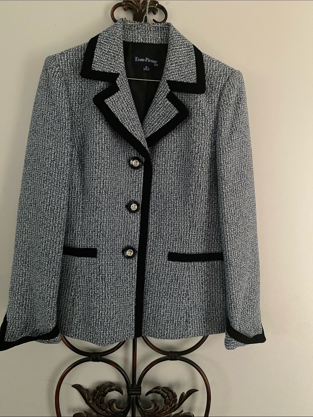 Evan Picone blue Tweed Blazer with Black Trim
